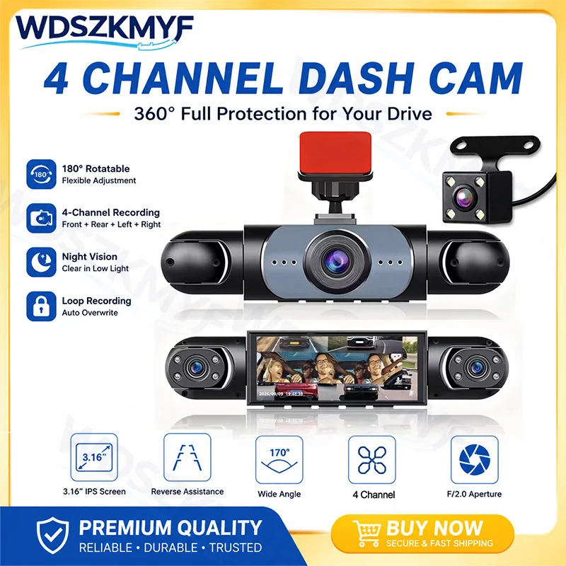 Panoramic Dash Cam 360 - 360° Panoramic DashCam 1080P 3/4-Channel Front